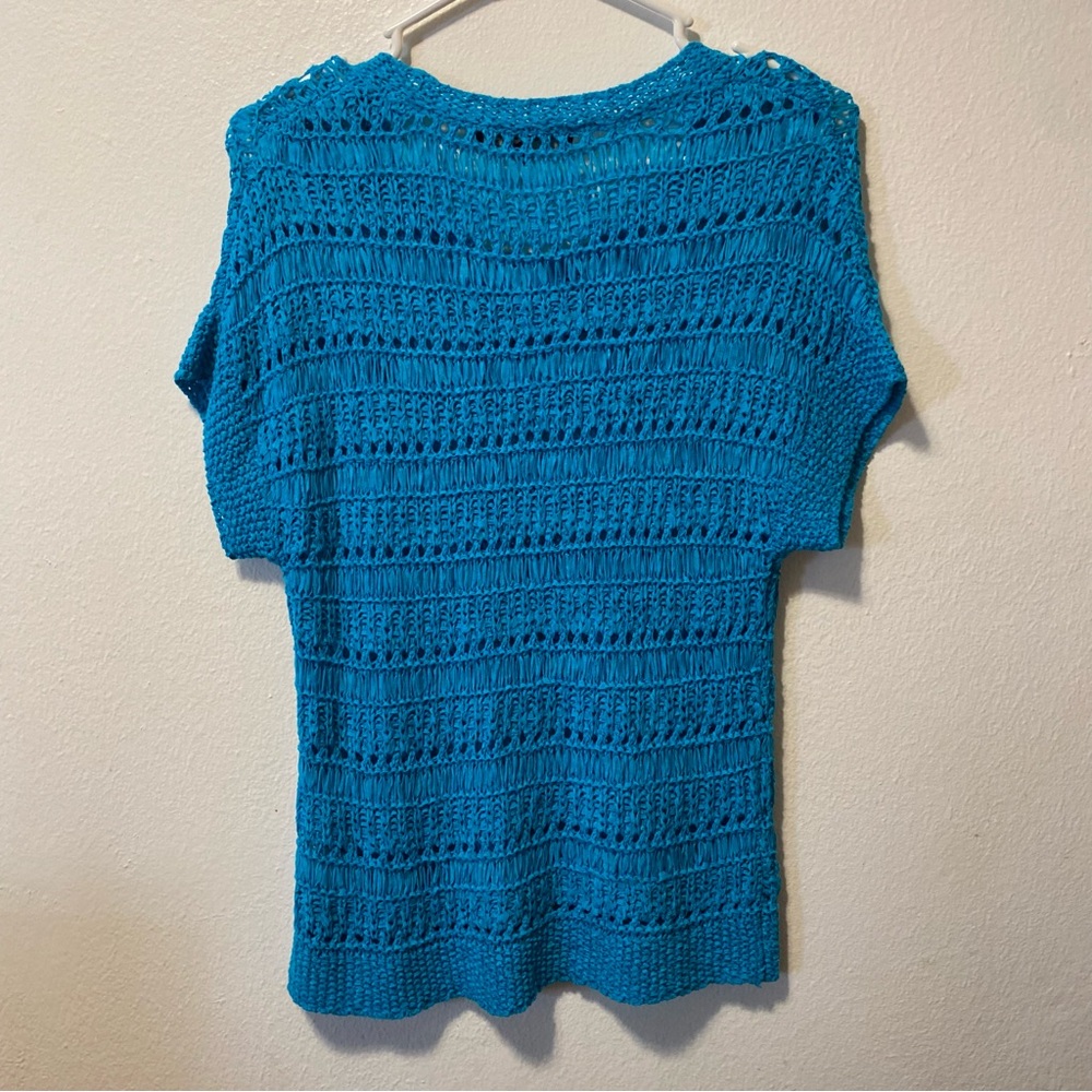 Evan Picone Vibrant Blue Textured Top Petites‎ Short Sleeve Sweater Pullover New - Picture 3 of 11